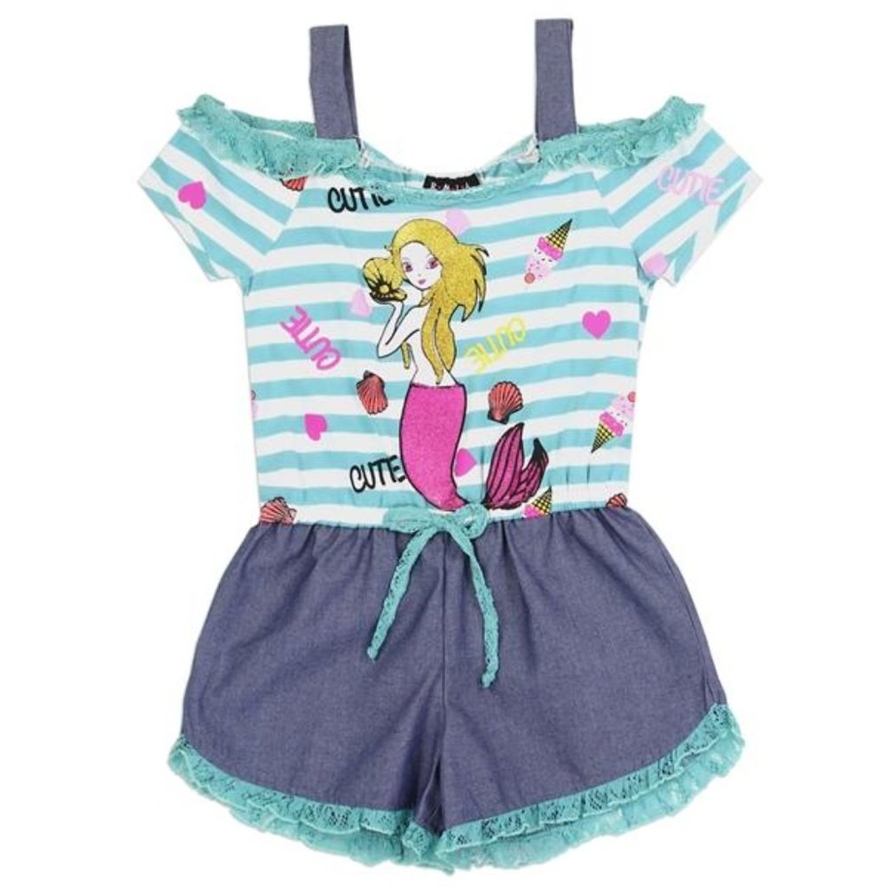 Brand New Girls Glitter Screen Chambray Romper